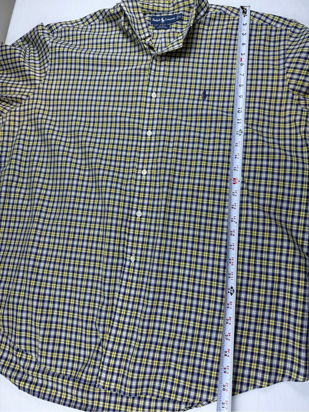 Ralph Lauren Blake Mens Short Sleeve Button Down Shirt XL Yellow Blue Plaid - Picture 5 of 6
